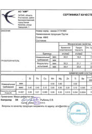 прутки АМг6 Сертификат на прутки АМг6